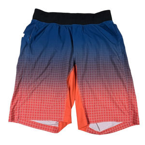 Lululemon Athletic THE Short Red Blue Grid Guide Tennis Lined S 9.5'' Inseam